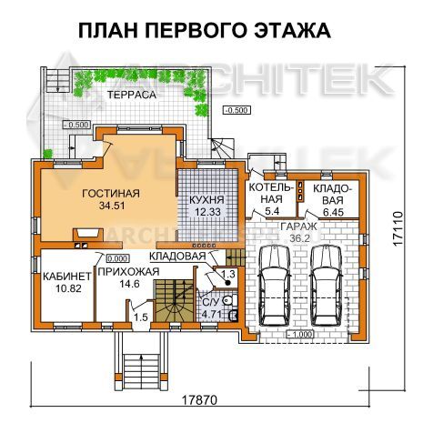 A-006-1P Проект дома с мансардой и гаражом
