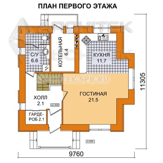 A-007-7P проект маленького дома из пеноблоков с мансардой и эркером «Акация-1»
