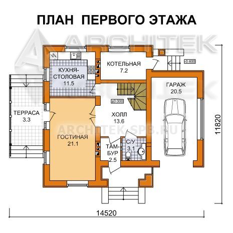 A-008-6-2P проект коттеджа из газобетона с гаражом и мансардой «Лидер-2010»