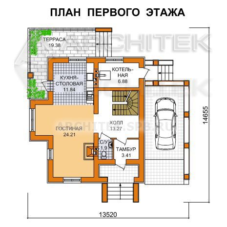 A-008-6-7P проект двухэтажного дома из газобетона с гаражом Лидер-2010-7