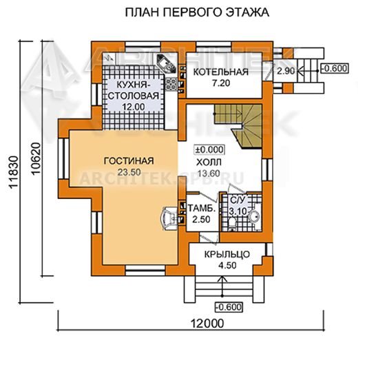 A-008-7P проект небольшого дома из газобетона до 150 кв.м. «Лидер-2010-2»