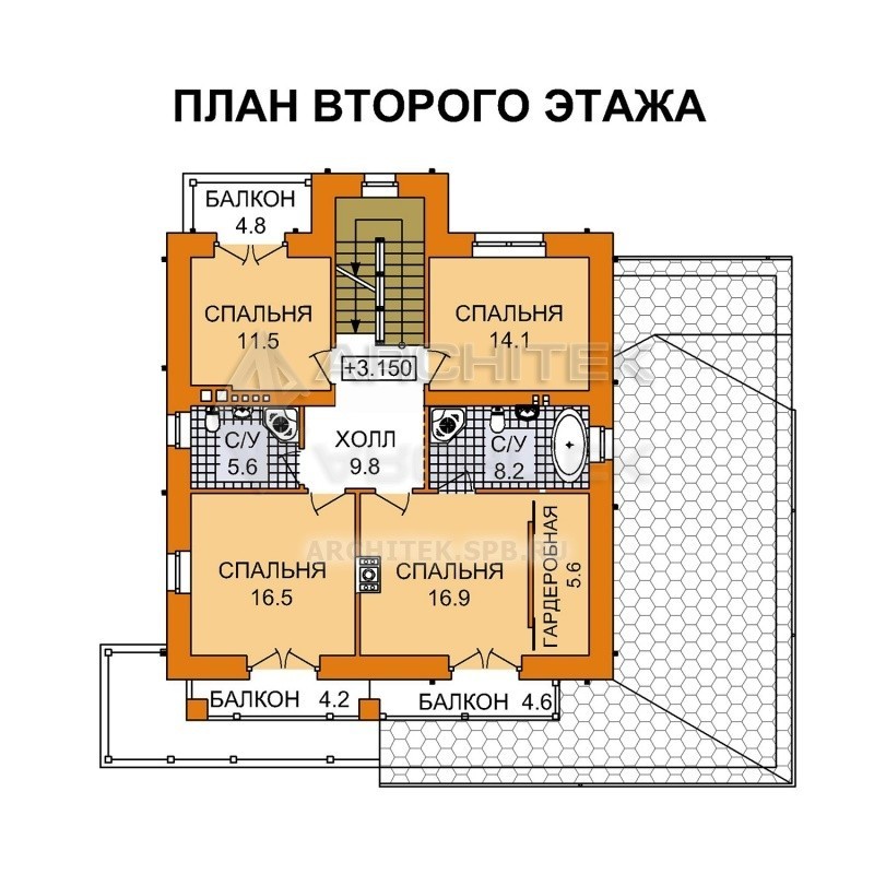 A-023-2P/1 проект дома из газобетона на склоне с террасой «Ланселот-3»