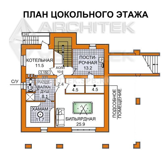 A-023-4P проект дома из пеноблоков с мансардой на склоне «Ланселот-5»