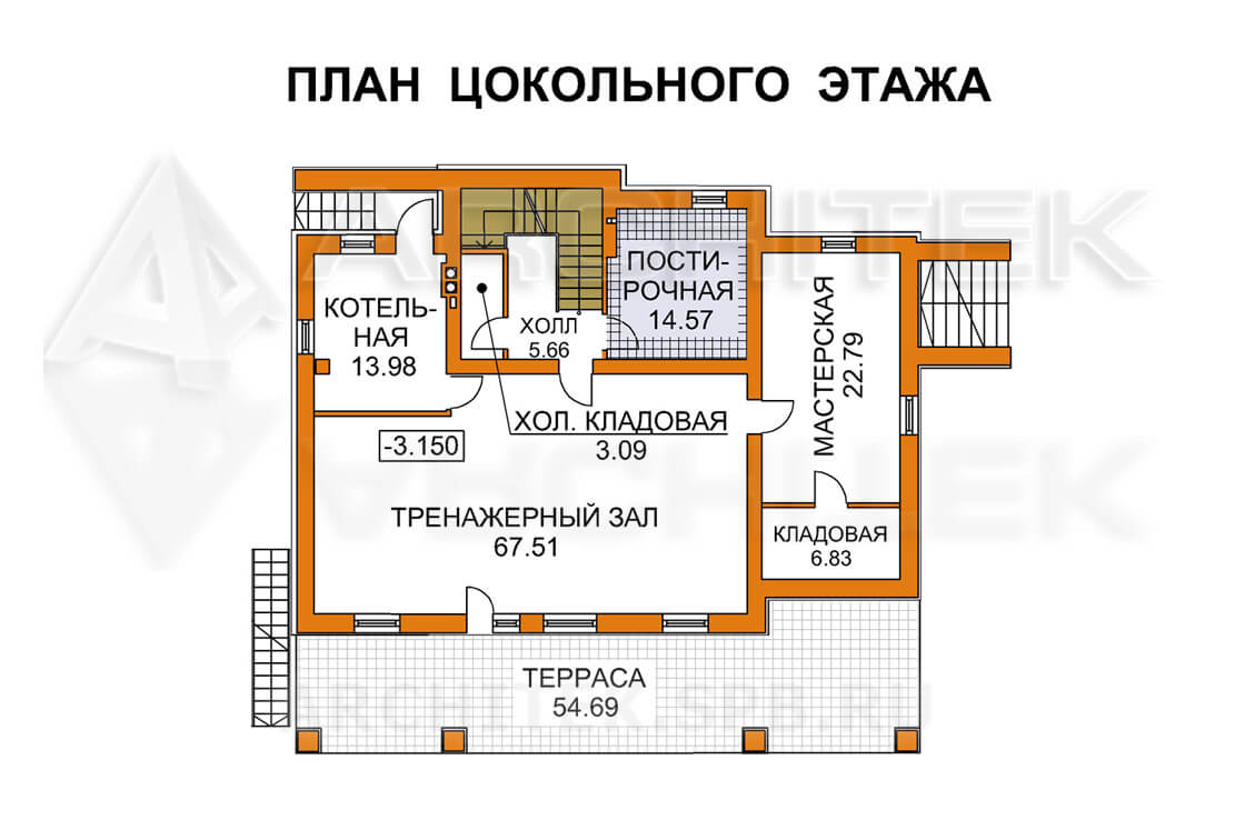 A-024-3K проект дома из кирпича на склоне с террасой «Эдвард-2»