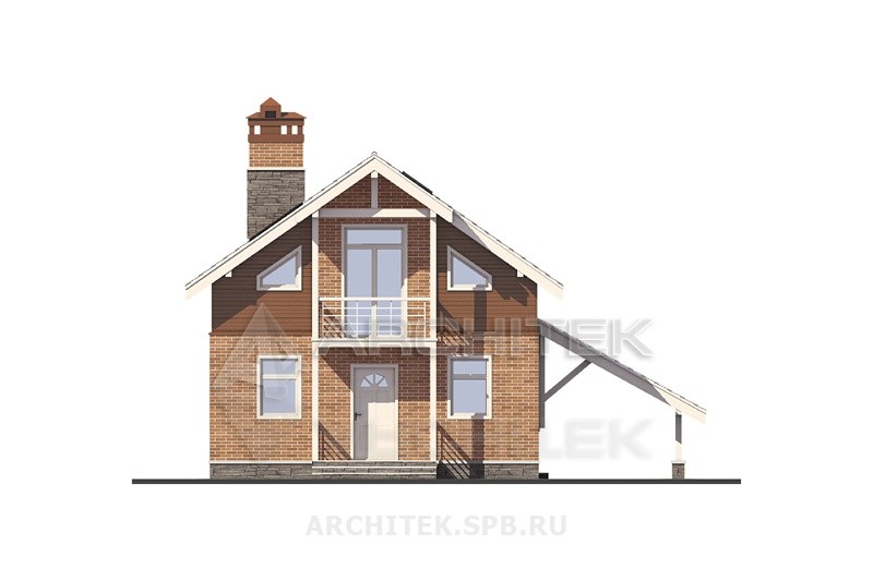 A-048-P проект коттеджа из пеноблоков с мансардой и террасой «Элегия»