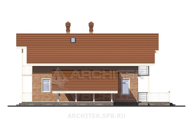 A-048-P проект коттеджа из пеноблоков с мансардой и террасой «Элегия»