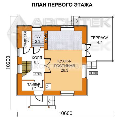 A-065-1K Проект оптимального дома эконом-класса до 100 кв.м. из кирпича с мансардой «Оптимальный-2*»