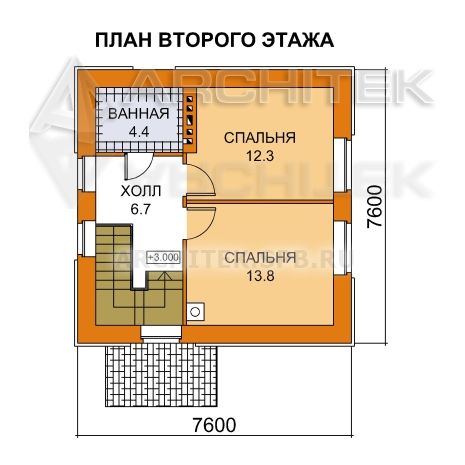 A-065-1P проект оптимального дома эконом-класса 8х8 из газобетона с мансардой «Оптимальный-2»