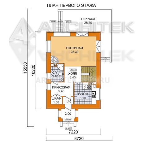 A-070-K Проект небольшого дома из кирпича для участка 6 соток «Альба*»