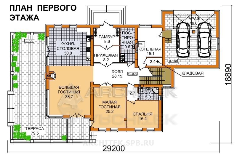 A-077-1P Проект дома из газобетона с гаражом, мансардой, вторым светом, эркером, верандой, террасой