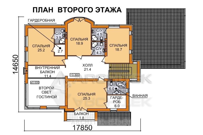 A-077-1P Проект дома из газобетона с гаражом, мансардой, вторым светом, эркером, верандой, террасой