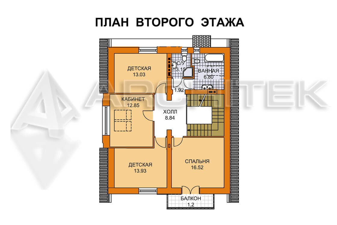 A-079-1P Проект простого коттеджа из пеноблоков с террасой «Универс-2»