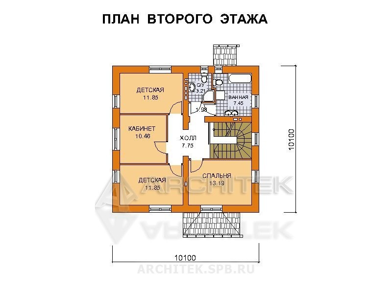 A-079-2-1P Проект двухэтажного дома из пеноблоков 10х10