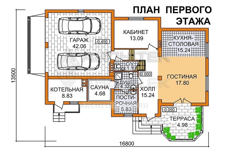A-086-P Проект дома из газобетона с гаражом, мансардой, эркером, сауной, террасой