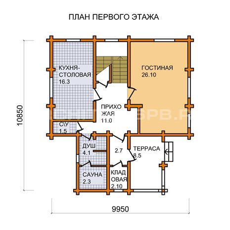 G-005-D Проект небольшого деревянного дома с мансардой, сауной, террасой 10х11