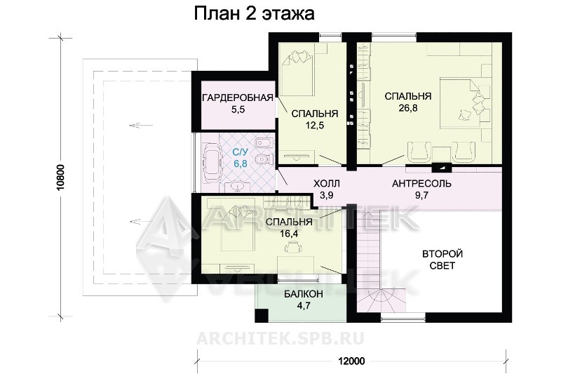 G-011-1P Проект дома из пеноблоков с мансардой и гаражом-навесом