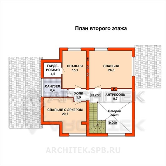 G-011-3P Проект дома из пеноблоков с мансардой, гаражом, террасой, верандой, сауной