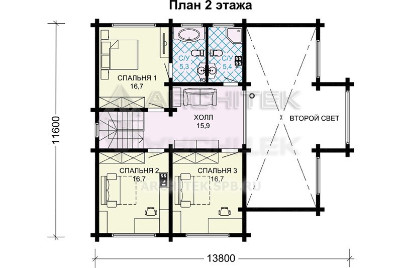 G-015-D проект дома из бруса с мансардой, эркером, сауной, вторым светом, террасой 11.6х13.8