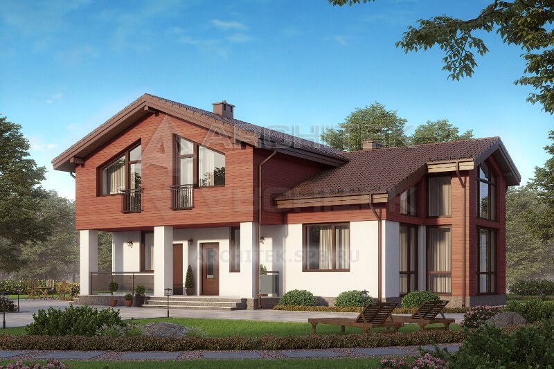 G-015-P проект дома из газобетона с мансардой, эркером, сауной, вторым светом, террасой 13х15