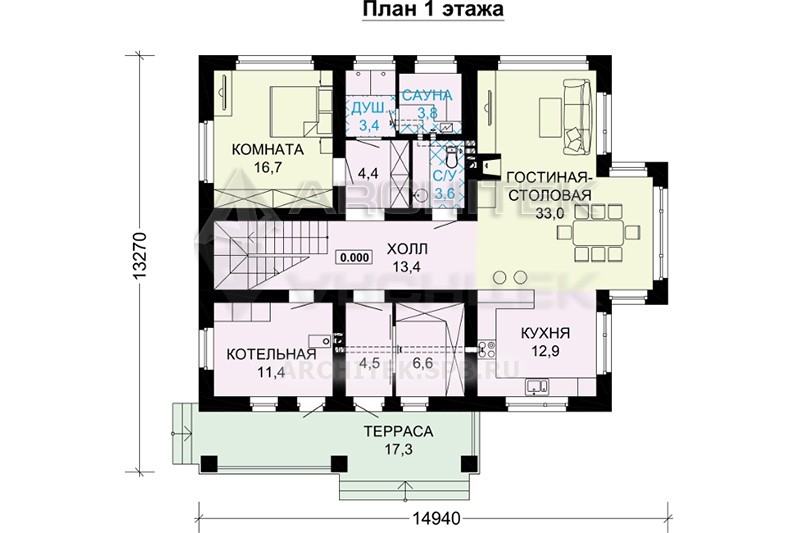 G-015-P проект дома из газобетона с мансардой, эркером, сауной, вторым светом, террасой 13х15
