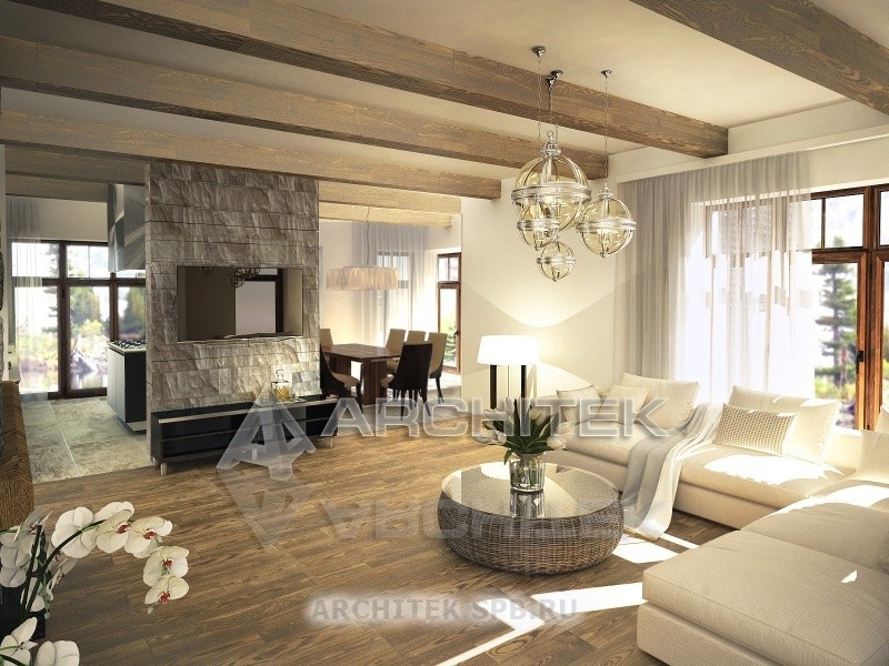 G-028-1P Проект маленького дома из газобетона с мансардой, гаражным навесом, балконом, террасой
