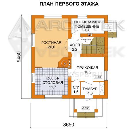 G-028-P Проект дома эконом класса из газобетона с мансардой, балконом