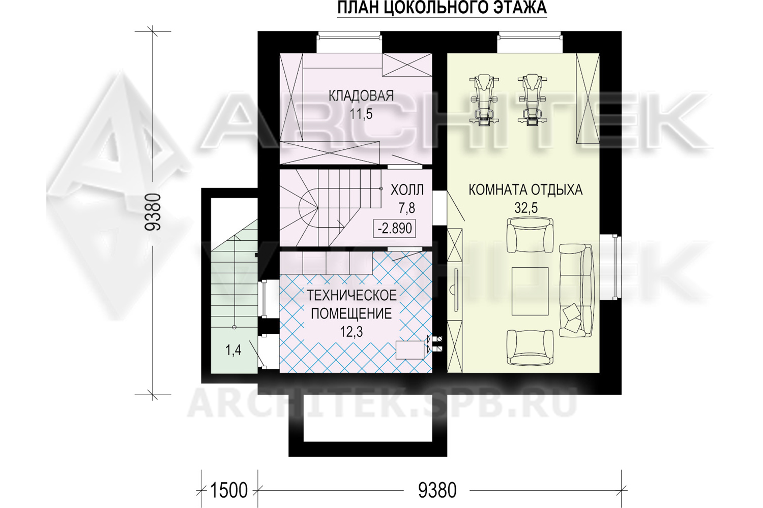 G-032-18P проект дома из газобетона с цокольным этажом, мансардой 9.4х9.4