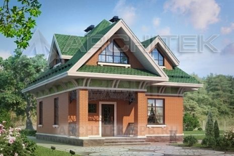 G-032-3P Проект маленького дома из газобетона с мансардой, эркером, террасой 9х10