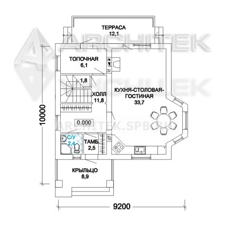G-032-3P Проект маленького дома из газобетона с мансардой, эркером, террасой 9х10