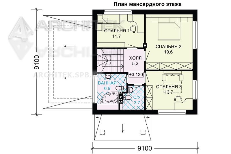 G-032-6P проект дома из газобетона с мансардой и гаражом