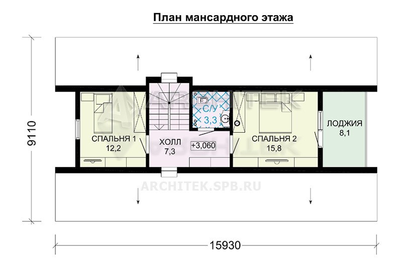G-035-F проект небольшого современного дома с мансардой, террасой 9х16