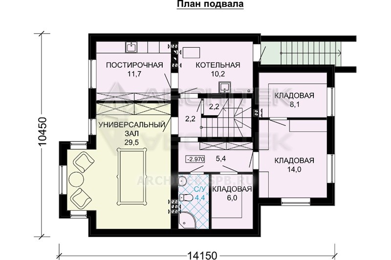 G-036-7P проект дома из пеноблоков с цокольным этажом, эркером, верандой, террасой, балконом