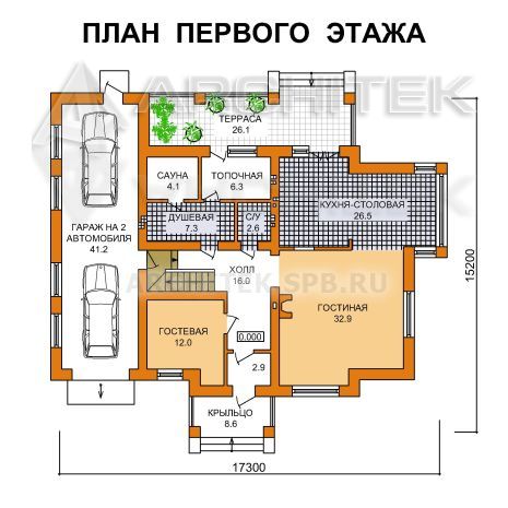 G-045-3P Проект дома из газобетона с гаражом, мансардой, сауной
