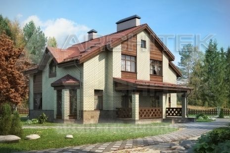 G-045-P Проект дома из газобетона с мансардой, эркером, сауной, террасой