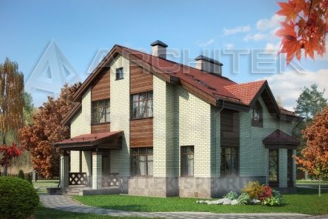 G-045-P Проект дома из газобетона с мансардой, эркером, сауной, террасой