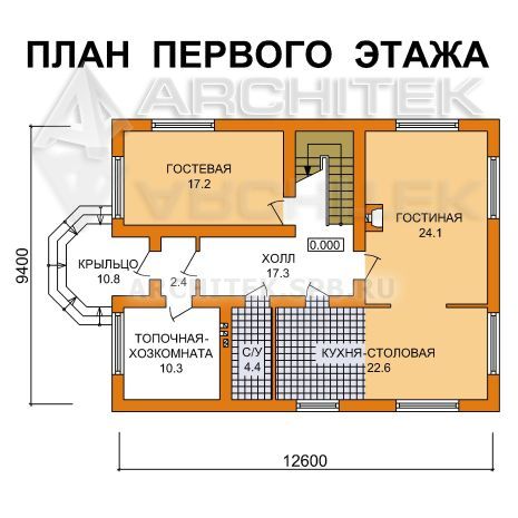 G-048-P Проект простого дома из пеноблоков с мансардой и балконом 9.4х12.6