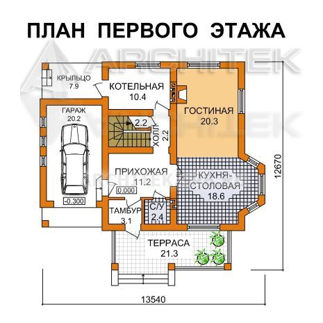 G-049-2P Проект дома из газобетона с мансардным этажом и гаражом