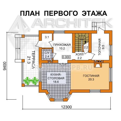 G-049-P Проект небольшого дома из газобетона с мансардой, эркером, террасой 9.4х12.3