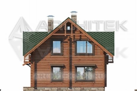 G-054-D Проект простого деревянного дома из бревна с мансардой, балконом, террасой