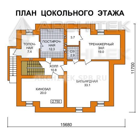 G-062-K Проект дома из кирпича с мансардой, цокольным этажом, эркером, террасой