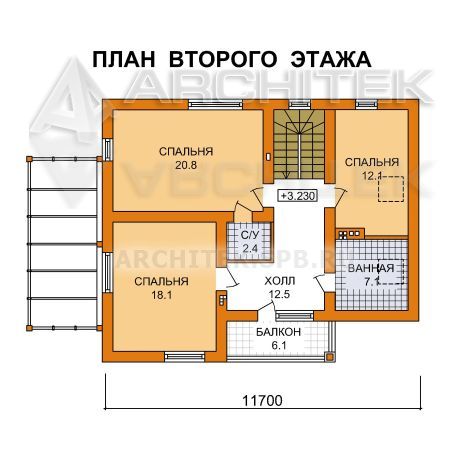 G-070-1P Проект дома из пеноблоков с мансардой, балконом, верандой 9.8х14.6