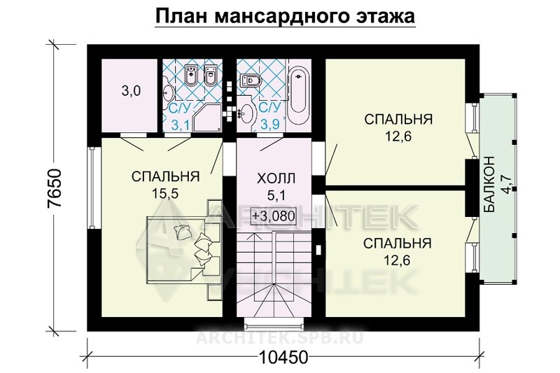 G-072-P Проект маленького дома 10.3х10.4 из газобетона с мансардой