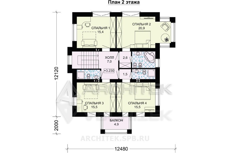 G-083-K Проект двухэтажного дома из кирпича с эркером и балконом