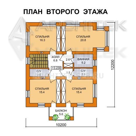 G-083-P Проект двухэтажного коттеджа из газобетона с эркером и балконом 12х14
