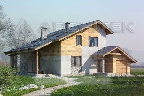 G-089-1P Проект дома из газобетона с мансардой, гаражом, вторым светом