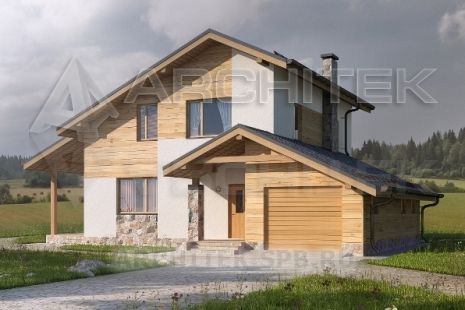 G-089-1P Проект дома из газобетона с мансардой, гаражом, вторым светом