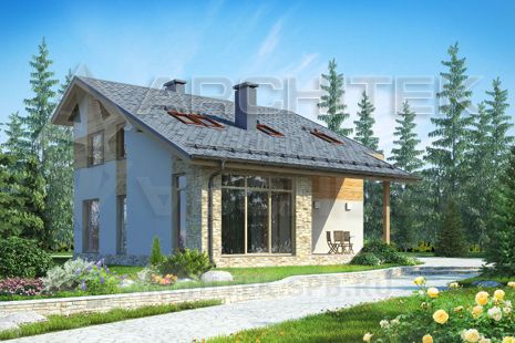 G-089-P Проект дома из газобетона с мансардой, вторым светом, террасой