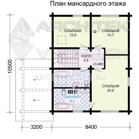 G-092-D Проект небольшого дома из бруса с мансардой