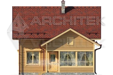 G-096-D Проект дачного маленького деревянного дома из бруса с мансардой, верандой 9х10