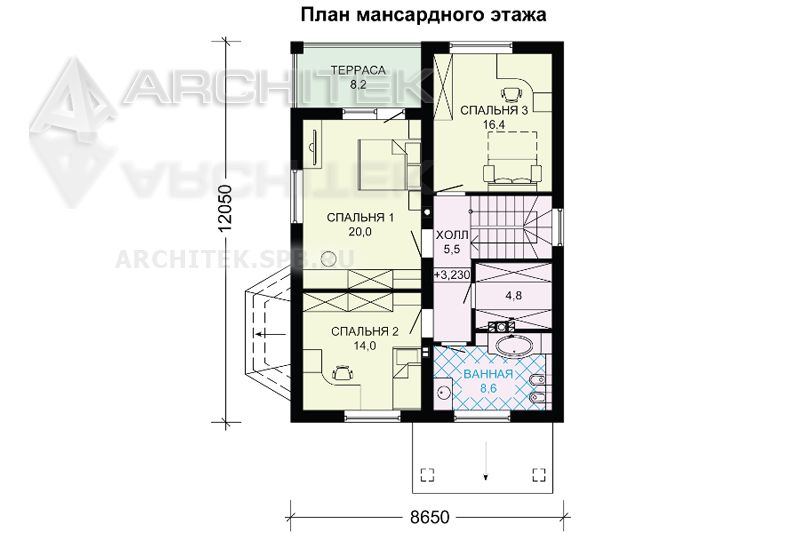 G-106-1P Проект дома из газобетона с мансардой и эркером